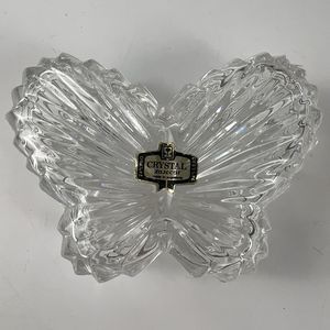 Butterfly Shape Trinket Ring Gift‎ Box Zajecar 24% Lead Crystal Yugoslavian Vtg